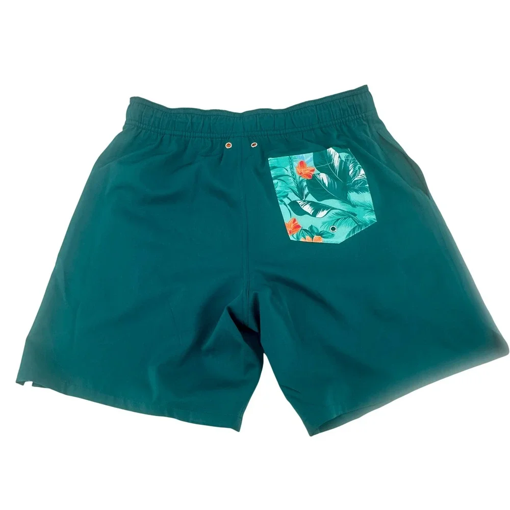 Robert Graham Swim Trunks Mens Medium Teal Green Floral Pocket Regular Fit New